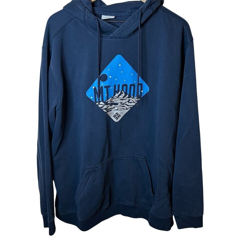 Columbia Navy Blue Graphic Pullover Hoodie Mens 2XL XXL Outdoor Hiking Camping